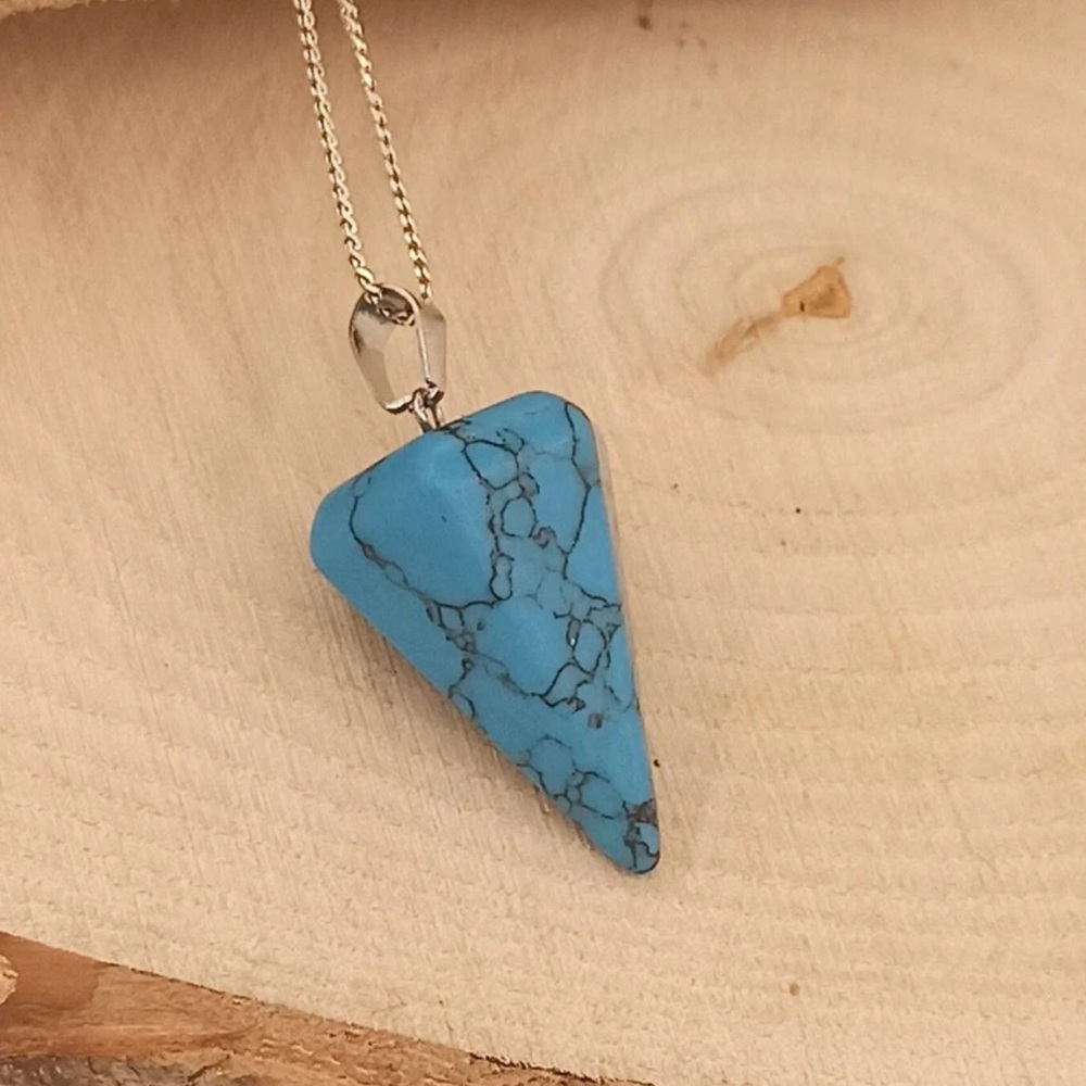 New Unisex Blue Turquoise Pendulum Sterling Silver Healing Crystal Necklace - Picture 2 of 8